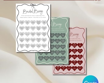 Editable Bridal Shower Bingo Game | 2 Classy Versions | 50 Example Prompts | Canva Template | Printable & Customisable