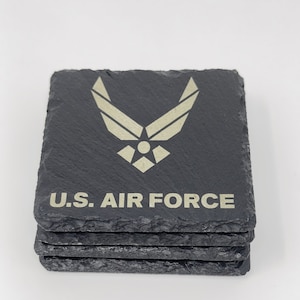 Military Slate Coaster Set; Marines, Navy, Air Force, Army, Custom