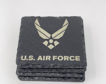 Military Slate Coaster Set; Marines, Navy, Air Force, Army, Custom