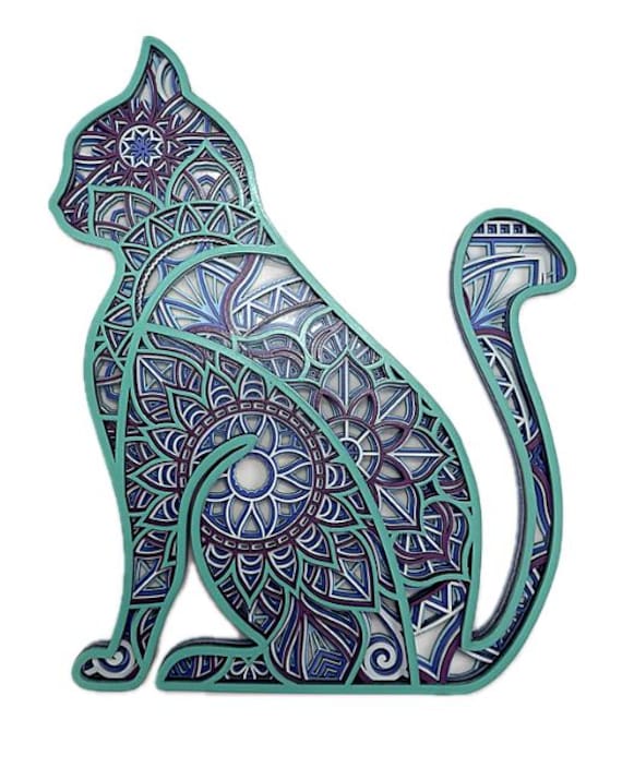 Cat Lover Gift, Colorful Cat, Multi Layer Cat Wall Art, 3D Cat Wall Decor, Mandala Cat, Unique Wall Art Gift, Art Lover, Cat Kitten Gift