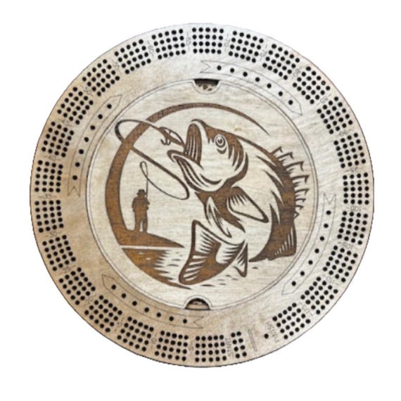 Custom Fishing Cribbage Board Fly Fishing Love to Fish Bass Fisherman Fishing Game 4 Track Cribbage with Pegs with Storage Fisherman Gift