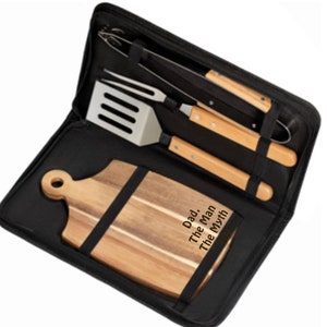 Custom BBQ Tool Grill Accessories Set in Carrying Case Personalized Grilling Set Father&#39;s Day Gift for Him Birthday Gift