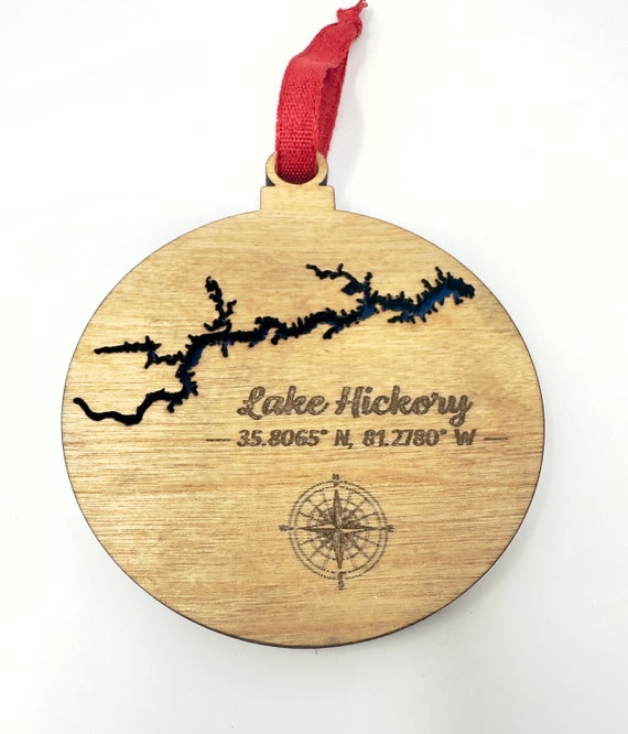 Lake Christmas Ornament with Coordinates, Any Lake Custom Ornament