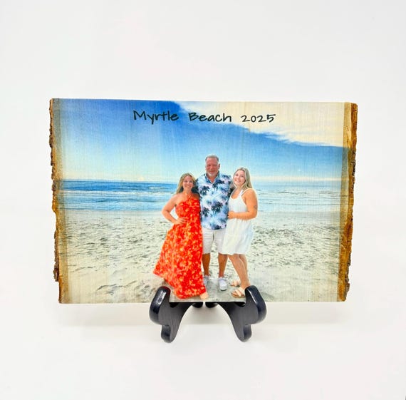 Custom Natural Wood Photo Gift Reclaimed Wood Color Photo Keepsake Live Edge Picture Wedding Anniversary Birthday Couple Gift Wood Slice