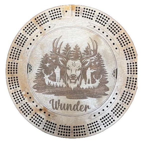 Custom Hunting Cribbage Board with Deer Buck with Name Pegs Round Board Game 4 Track Cribbage Board Game Night 4 Person Hunter Gift