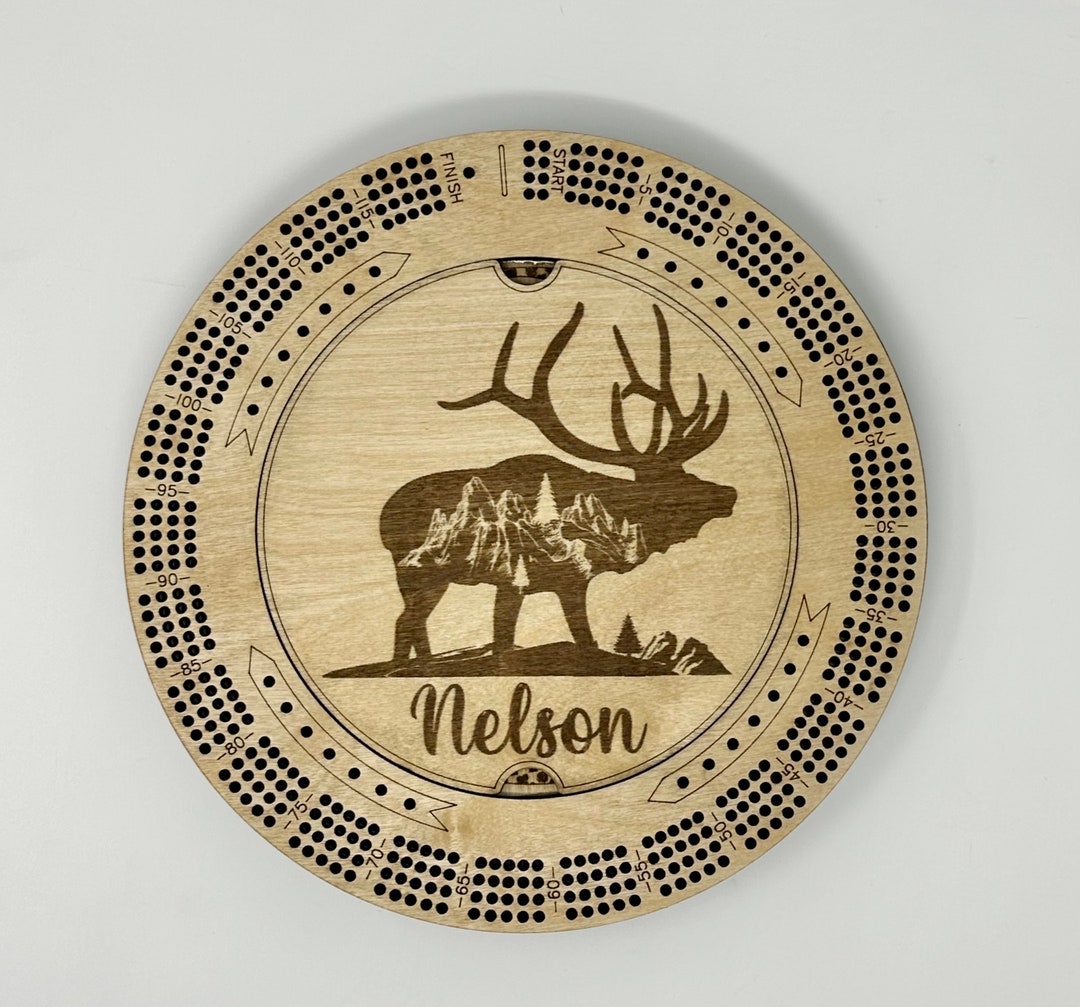Custom Cribbage Board, Moose Cribbage Board, Mountains Hunting Cribbage