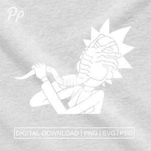 May include: White line art of a cartoon character with a spiky head and holding a curved object. The image is on a light gray background. Text at the bottom reads "DIGITAL DOWNLOAD | PNG | SVG | PSD".