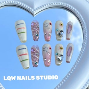 Y2K Press on Nails, Kawaii Press on Nails, Handmade Press on Nails, Cool Nails, Y2K Style Nails, Geschenk für Sie
