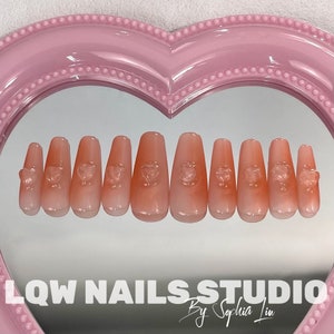 Pink Girl Press on Nails, Press on Nails, PinkHeart Press On Nails, handgemachte Acryl Fake Nails, Kawaii Nägel für Mädchen, Geschenk für Sie