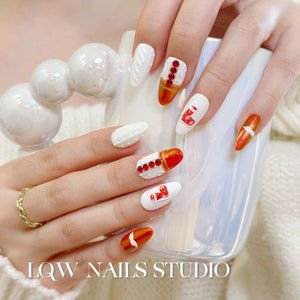 Christmas Press On Nails, Xmas Nails Luxury, Festival Glue On Nails, Winter Snowflakes Nails, Luxury Hand Painted Reusable Press on Nails