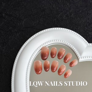 Cherry Lips Nails Press On, Press on Nails, Fake Nails, Glue on Nails, Handmade Press on Nails, Pearl Almond Nails, Faux Acrylic Nails
