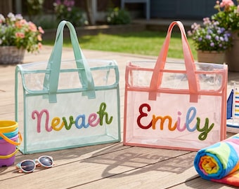 Personalized Clear Tote Bag, Custom Kids Name School Bag, Transparent PVC Tote, Back to School Gift, Name Tote for Girls Boys, Birthday Gift