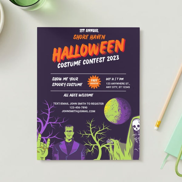 Halloween Party Flyer - Costume Contest Flyer - Digital Download Easy Edit - Fully Customizable