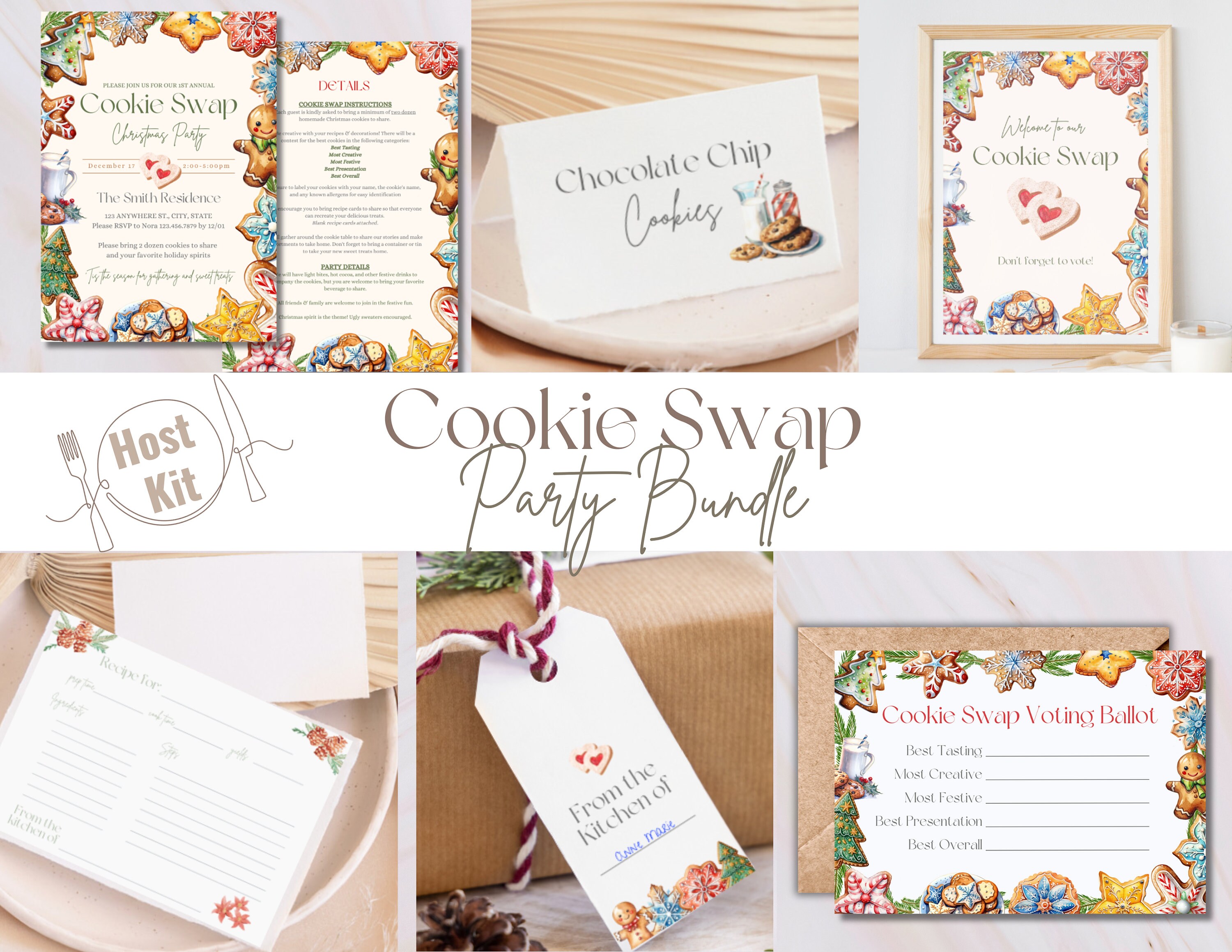 Cookie Swap Party Bundle, Christmas Cookie Invitation, Cookie Exchange, Cookie Party, Cookie Invitation, Cookie Decoration, Holiday Party