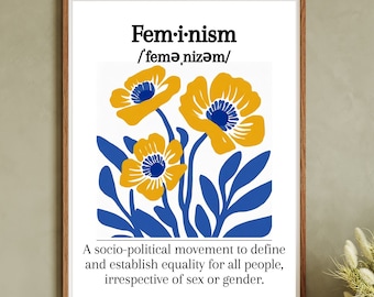 Feminism definition poster, Feminist Poster, Feminist Wall Art, Feminist Art Print, Feminist Office Art, Feminist digital printable, floral