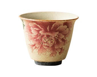 Handmade Red Rose Ceramic Tea Cup | Kungfu Tea Drinking Set