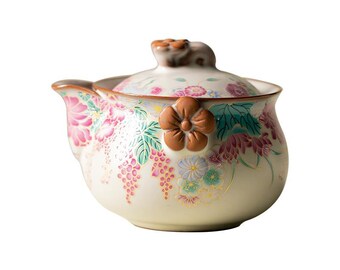 Hand Grip Teapot, Lard Glaze Flower Dehua Porcelain (200ML)