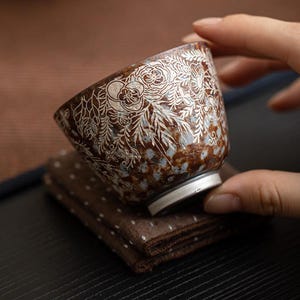 100ML Tea Cup for Chinese Kung Fu Tea| Heavy Pottery Flower Series | Drinking ware, Gift Packing