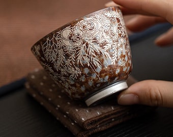Silvering Flower Tea Cup: Chinese Kung Fu Pottery (100ML)
