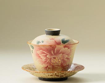 Handmade Red Rose Ceramic Gaiwan Tea Set | Kungfu Tea Ceremony