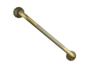 Brass Petal-Relief Shower Grab Bar 20 Inch, Strong & Safe Screw Mounted Bathroom Safety Handrail with Anti-Slip Handle, Vintage Style
