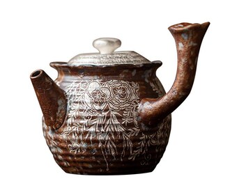 Handmade Pottery Teapot: Silvered Flower Design, Antique Tea Set (180ML)