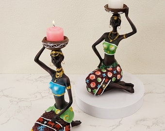 Handmade Candle Holder  | Africa Women Style for Desk, Artistic Candle Holder with Different Culture| Vintage Candle Holder for Home Decor