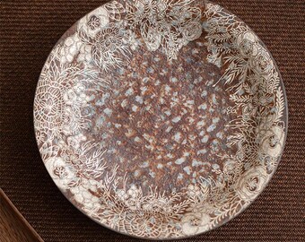 Antique Silvering Flower Pottery Tea Tray: Collectible Art