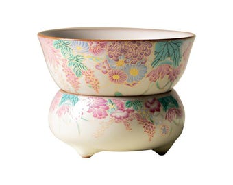Creamy Lard-Glaze Porcelain Tea Strainer with Floral Enamel & Gold Trim, Tea Ceremony Accessories
