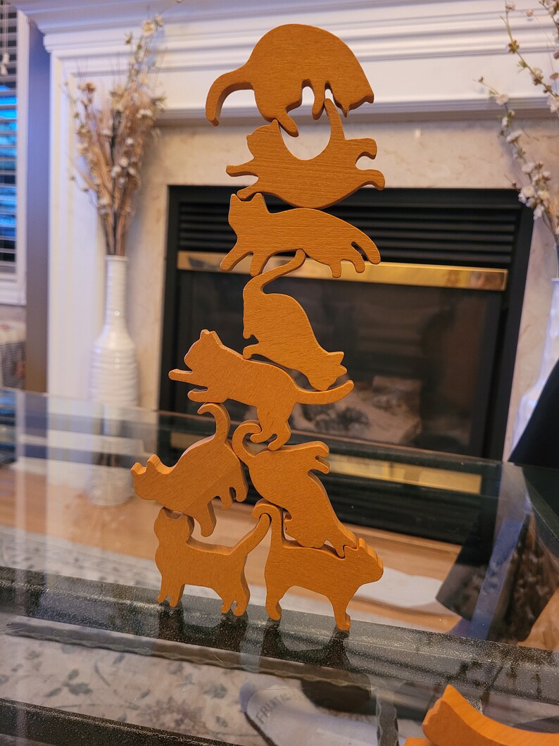 Stack the Cats Cat Lover Gift Montessori Balance Game Fourteen Wooden