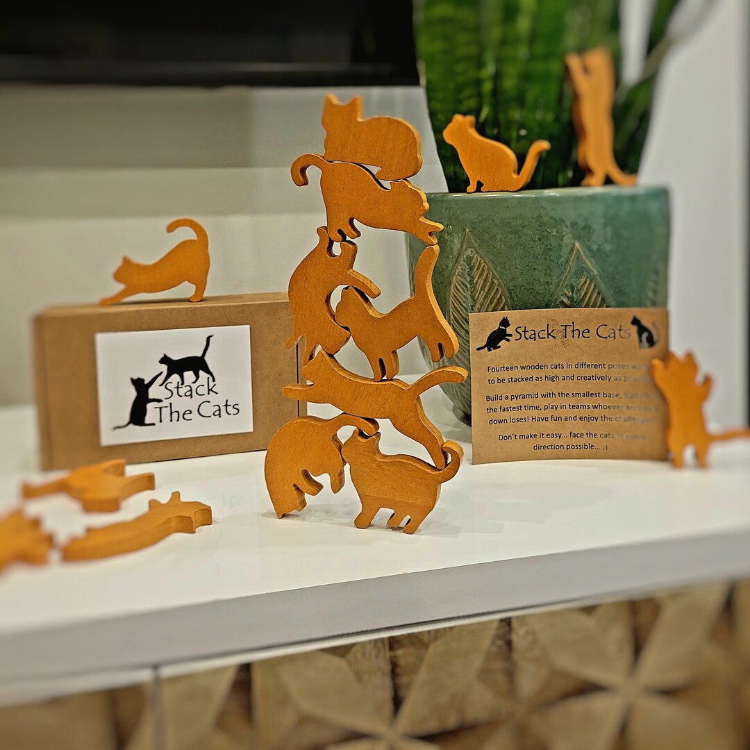 Stack the Cats Cat Lover Gift Montessori Balance Game Fourteen Wooden