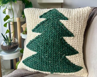 Crochet Pillow Pattern: Juniper | Holiday Tree Cushion | Festive Home Decor | Christmas Accent