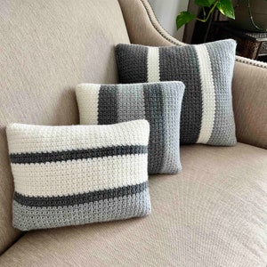 Marlowe Crochet Pillow Pattern Collection | Modern Striped Pillows | 12&quot;x16&quot;, 14&quot;x14&quot;, 18&quot;x18&quot; (PDF pattern)