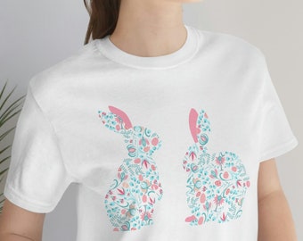 Ostern Floral Bunny Shirt, buntes Häschen T-Shirt, Ostern Shirt für Frauen, Blumenkaninchen T-Shirt, Frühling T-Shirt, Geschenk für sie, Geschenk für