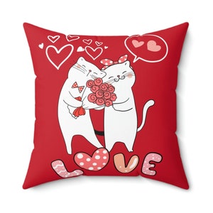 Valentines Cat Pillow, Valentine&#39;s Day Pillow, Cute Kitty Love Pillow,  Heart pillow,  Valentines Wedding, Valentine Décor, Valentines Gift