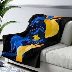 Peace For Ukraine Blanket, Fluffy Sherpa Fleece Blanket, Ukrainian Sunflower, Ukrainian Gifts, Stand with Ukraine, Zelensky, Ukraine Flag
