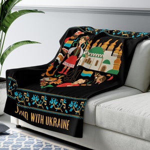 Stand with Ukraine Blanket, Ukrainian Country, Peace For Ukraine Bedding, Sherpa Fleece, Ukrainian Sunflower, Ukrainian Gifts, Zelensky.