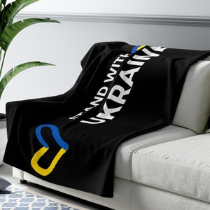 Stand with Ukraine Sherpa Fleece Blanket, Fleece Bedding, Throw Blanket, Ukrainian Sunflower, Ukrainian Gifts, Peace for Ukraine, Zelensky