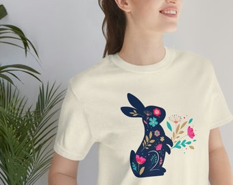 Ostern Floral Bunny Shirt, buntes Häschen T-Shirt, Ostern Shirt für Frauen, Blumenkaninchen T-Shirt, Frühling T-Shirt, Geschenk für sie, Geschenk für