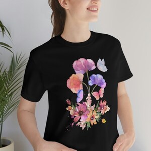 Watercolor Wildflower Butterfly T Shirt, Wild flower Shirt, Spring in Nature Tee,  Gift For Her, Floral Graphic Tee, Botanical TShirt.