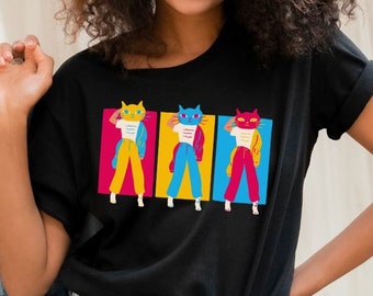 Kattskjorta, kattmodeskjorta, söt katt-T-shirt, cool kattskjorta, kattälskare-present, vintagekatt-T-shirt, kattälskare-T-shirt, rolig kattälskare-T-shirt