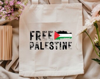 Borsa tote in tela di cotone per la Palestina gratuita, tote con stampa su due lati, Fermare il genocidio, Le vite dei palestinesi contano, Sostieni Gaza, Regalo per la Palestina