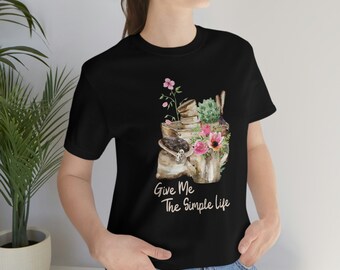 Gardener T Shirt, Wildflower Tee, Watering Can Shirt, Give Me The Simple Life Shirt, Farmer T Shirt, Gift For Her, Spring Botanical T-Shirt