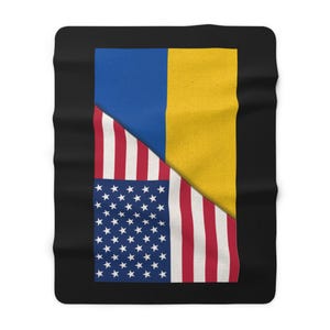 Manta polar Sherpa con la bandera de Estados Unidos y Ucrania, escudo tridente, bandera ucraniana, Volodymyr Zelensky, regalo ucraniano, paz y guerra en Ucrania, imagen 5