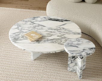 Japandi Coffee Table Set, Matching, Minimalistisch, Arabescato Marble