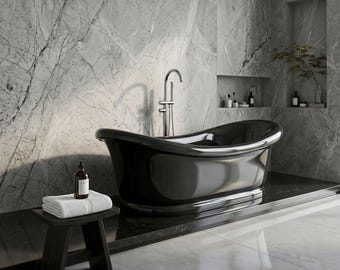 Custom Made Hand Carved Black Granite Bathtub: Modern Freestanding Tub (74.4"x37.4"x27.95")