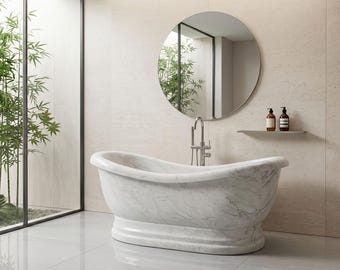Custom Made Handmade Bianco Carrara Marble Bathtub: Eco-Friendly Stone Bath (72x38.2x31.9)