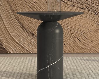 Nightstand, Portoro Marble Side Table, Japandi Coffee Table, Black Marble Nachttisch