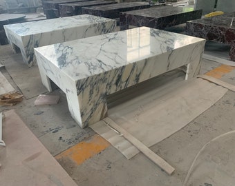 Handmade Italian Marble and Rosso Levanto Rectangle Coffee Table