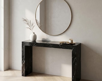 Custom Made Nero Marquina Marble Console Table, Black Entryway Table White Veining